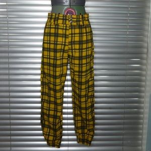 Yellow tartan plaid, high waist pants by Almost Famous, Medium